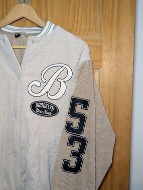 H&M Divided Corduroy Varsity Bomber Jacket Beige Cream Tan Size S